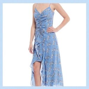 CHELSEA & VIOLET Light Azul Blue Floral Spaghetti Strap Midi Dress